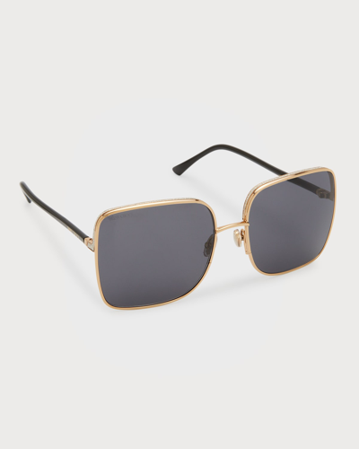 Shop Jimmy Choo Alianas Glitter Rim Square Stainless Steel Sunglasses In Rhl Gold Black