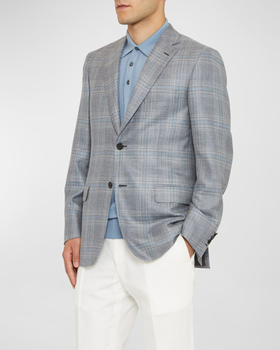 Shop Brioni Men's Plaid Wool-blend Sport Coat In Lead