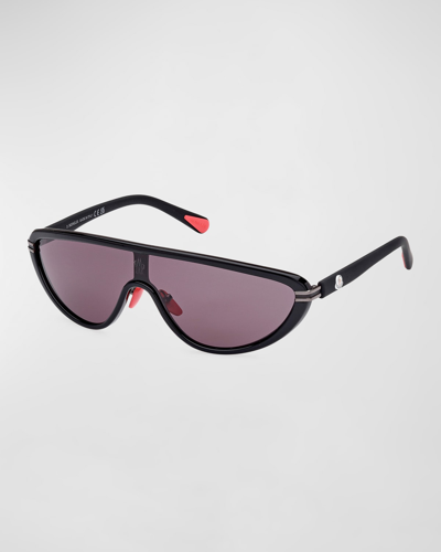 Shop Moncler Vitesse Two-tone Acetate Shield Sunglasses In Shiny Black