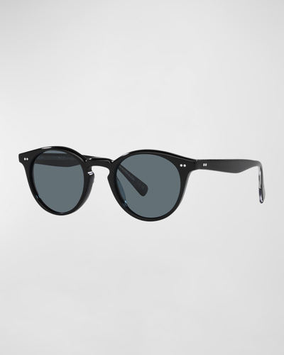 Shop Oliver Peoples Polarized Round Acetate Sunglasses In Black