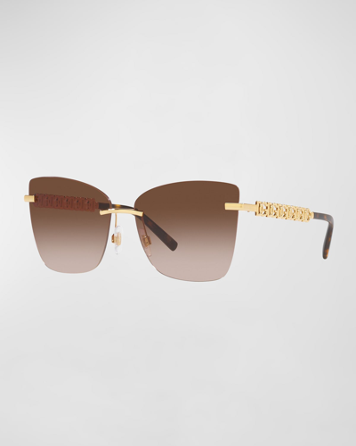 Shop Dolce & Gabbana Interlocking Dg Metal Butterfly Sunglasses In Brown Gradient