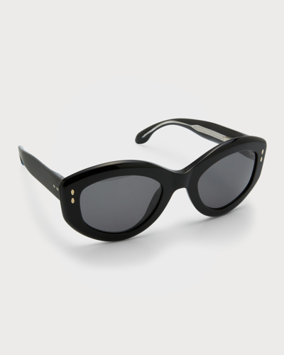 Shop Isabel Marant Logo Oval Acetate Sunglasses In 0807 Black