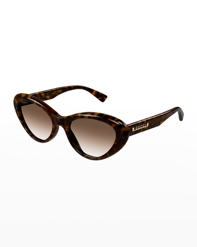 Shop Gucci Star Logo Acetate Cat-eye Sunglasses In Havana
