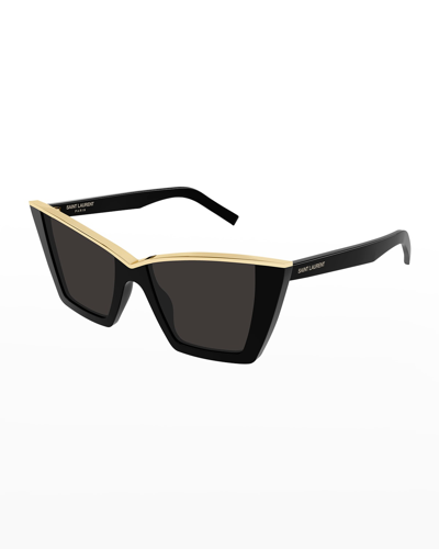 Shop Saint Laurent Golden Brow Acetate Cat-eye Sunglasses In Black