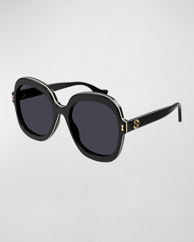 Shop Gucci Gg Contrast Rim Acetate Butterfly Sunglasses In Black