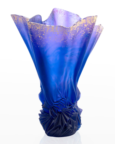 Shop Daum Croisiere Large Midnight Blue Gilded Draped Vase
