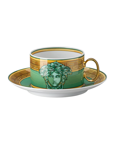Shop Versace Medusa Amplified Green Coin Tea Cup & Saucer