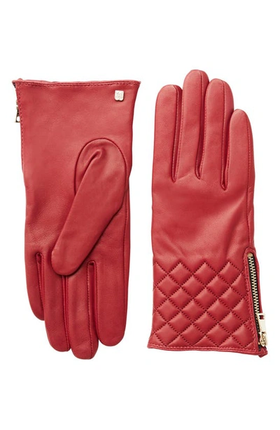 Bruno Magli Diamond Quilt Cashmere Lined Leather Gloves In Red