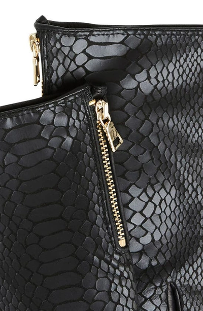 Bruno Magli Snakeskin Embossed Leather Cashmere Lined Gloves In Black