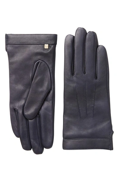 Shop Bruno Magli Cashmere Lined Leather Gloves In Navy