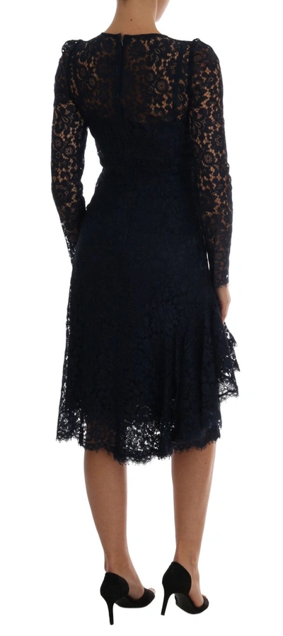 Shop Dolce & Gabbana Blue Taormina Floral Lace Sheath Women's Dress In Black