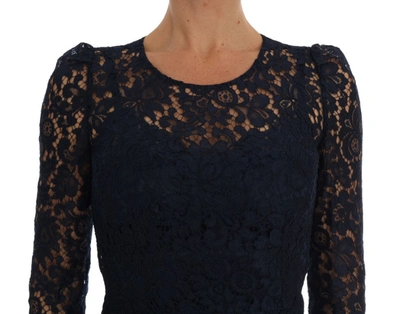 Shop Dolce & Gabbana Blue Taormina Floral Lace Sheath Women's Dress In Black