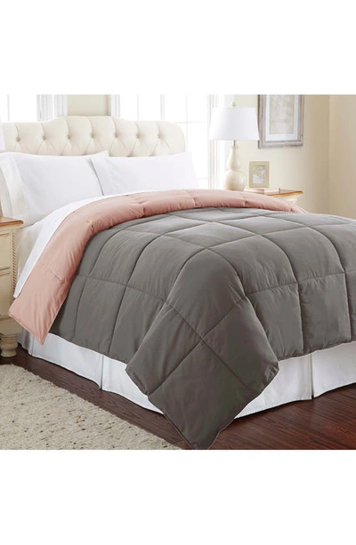 Modern Threads Down Alternative Reversible Comforter In Charcoal/misty Rose