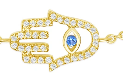 Shop Ron Hami 14k Yellow Gold Diamond & Sapphire Hamsa Anklet In Yellow Gold/ Diamond/ Sapphire