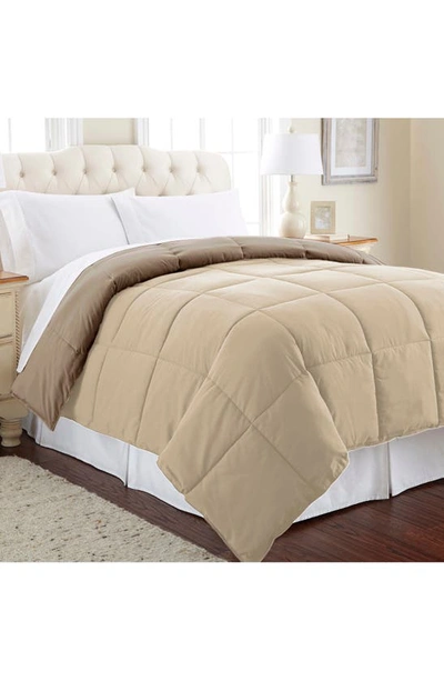 Shop Modern Threads Down Alternative Reversible Comforter In Stone/champagne