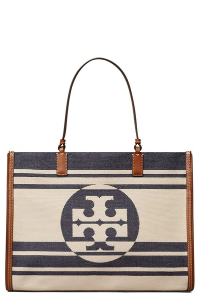 Tory Burch Ella Jacquard Stripe Tote In Royal Navy