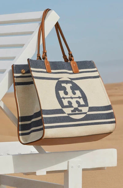 Tory Burch Ella Jacquard Stripe Tote In Royal Navy