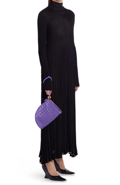 Bottega Veneta Medium Half Moon Woven Top Handle Bag In Purple-gold