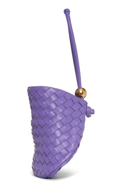 Bottega Veneta Medium Half Moon Woven Top Handle Bag In Purple-gold