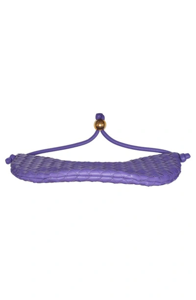 Bottega Veneta Medium Half Moon Woven Top Handle Bag In Purple-gold