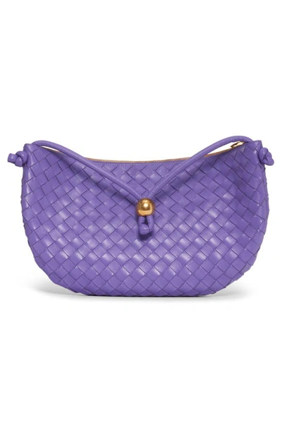 Bottega Veneta Medium Half Moon Woven Top Handle Bag In Purple-gold
