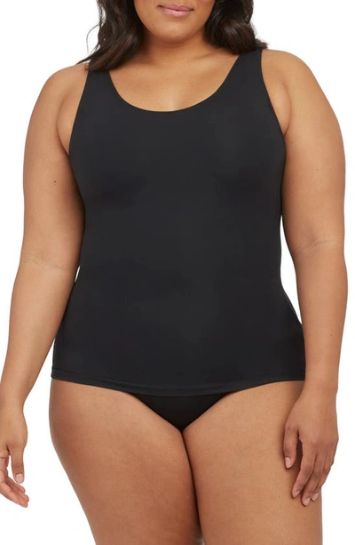 Spanx Ecocare Seamless Rib Tank Thong Bodysuit In Black Tie