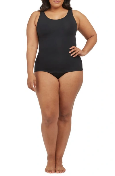 Spanx Ecocare Seamless Rib Tank Thong Bodysuit In Black Tie
