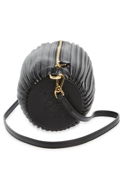 Shop Loewe Pleated Leather Bracelet Pouch In Black 1100