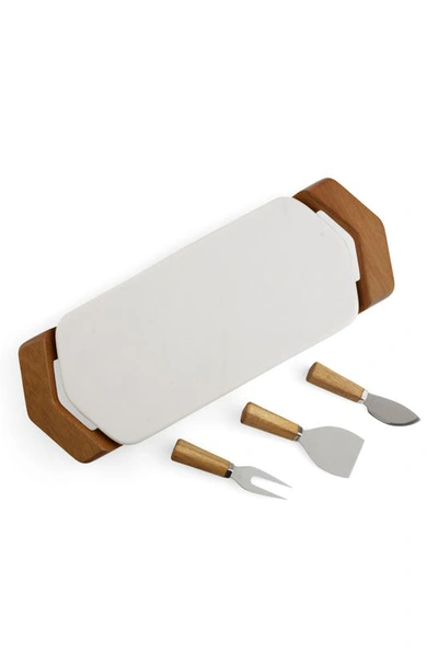 Shop Nambe Chevron Cheese Board With Three Serving Pieces In Brown