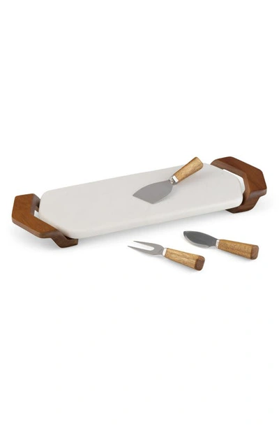 Nambe Chevron Cheese Tray With Knives In Brown