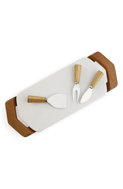 Nambe Chevron Cheese Tray With Knives In Brown
