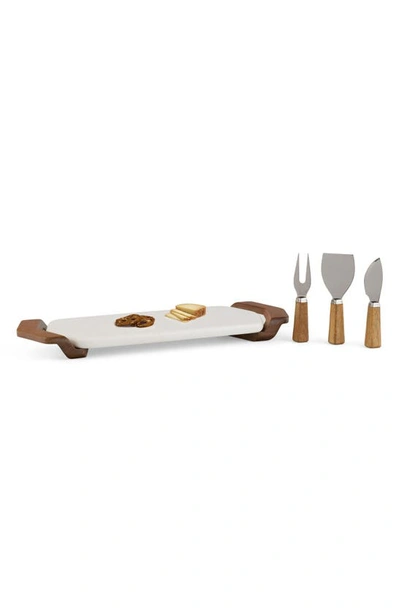 Shop Nambe Chevron Cheese Board With Three Serving Pieces In Brown