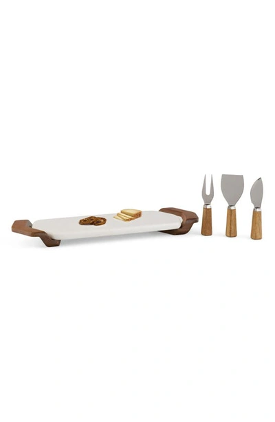 Nambe Chevron Cheese Tray With Knives In Brown