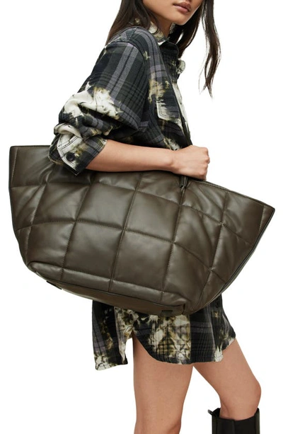 Shop Allsaints Nadaline Quilted Leather Tote In Olive