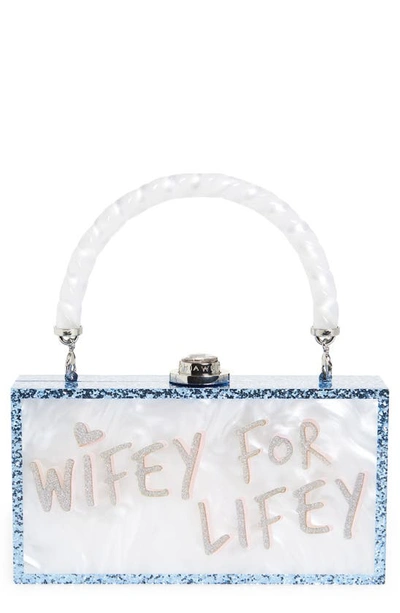 Shop Sophia Webster Cleo Wifey For Lifey Box Clutch In Pearl Blue