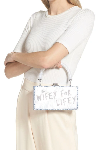 Shop Sophia Webster Cleo Wifey For Lifey Box Clutch In Pearl Blue