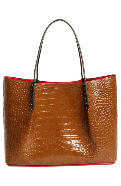 Shop Christian Louboutin Large Cabarock Croc Embossed Leather Tote In Biscotto