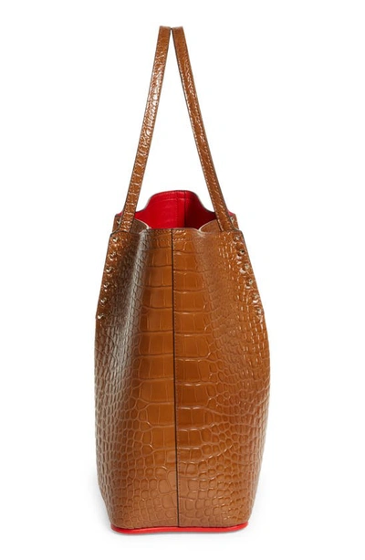 Shop Christian Louboutin Large Cabarock Croc Embossed Leather Tote In Biscotto