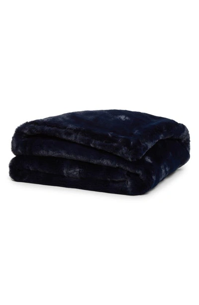 Shop Apparis Shiloh Weighted Faux Fur Throw Blanket In Navy Blue