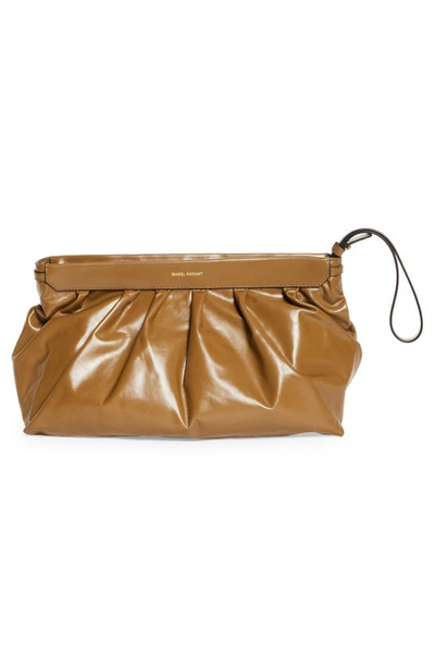 Shop Isabel Marant Luz Leather Clutch In Khaki