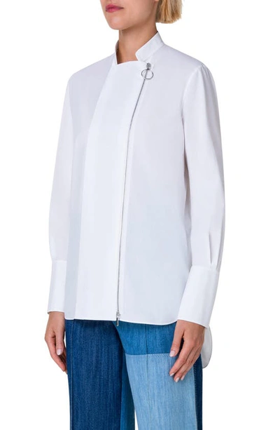 Shop Akris Punto Asymmetric Zip Front Cotton Poplin Shirt In Cream
