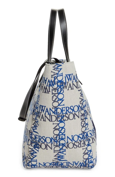 Shop Jw Anderson Cabas Jacquard Tote In Black/ Off White/ Blue