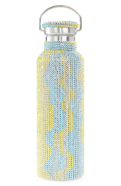 Shop Collina Strada Crystal Embellished Insulated Water Bottle In Yellow And Turquoise Squiggle