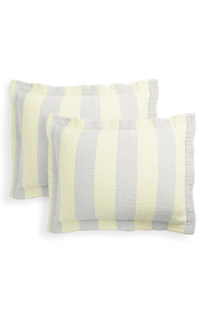 Shop Dusen Dusen Set Of 2 Cool Stripe Cotton Matelassé Shams In Yellow/ Gray Stripe Shams