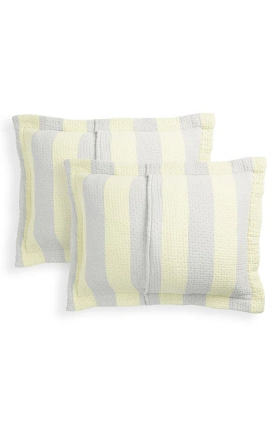 Shop Dusen Dusen Set Of 2 Cool Stripe Cotton Matelassé Shams In Yellow/ Gray Stripe Shams