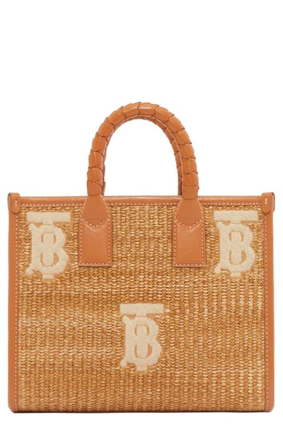 Burberry Mini Freya TB Monogram Raffia Tote