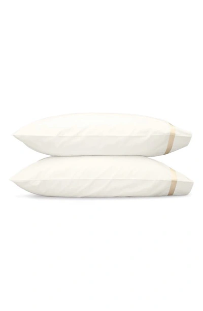 Shop Matouk Lowell 600 Thread Count Set Of 2 Pillowcases In Ivory/ Champagne