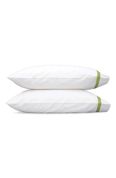Shop Matouk Lowell 600 Thread Count Set Of 2 Pillowcases In White/ Grass