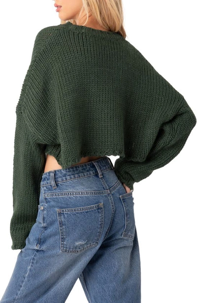 Shop Edikted Mega Star Intarsia Crop Sweater In Green