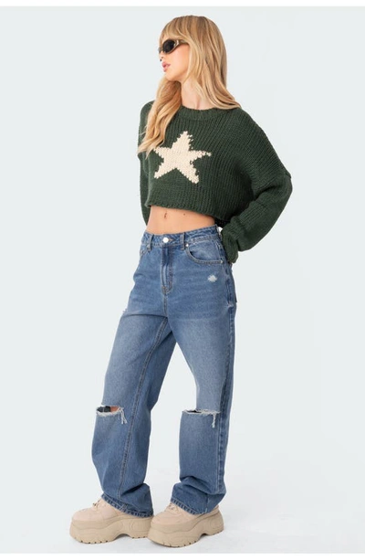 Edikted Mega Star Intarsia Crop Sweater In Green